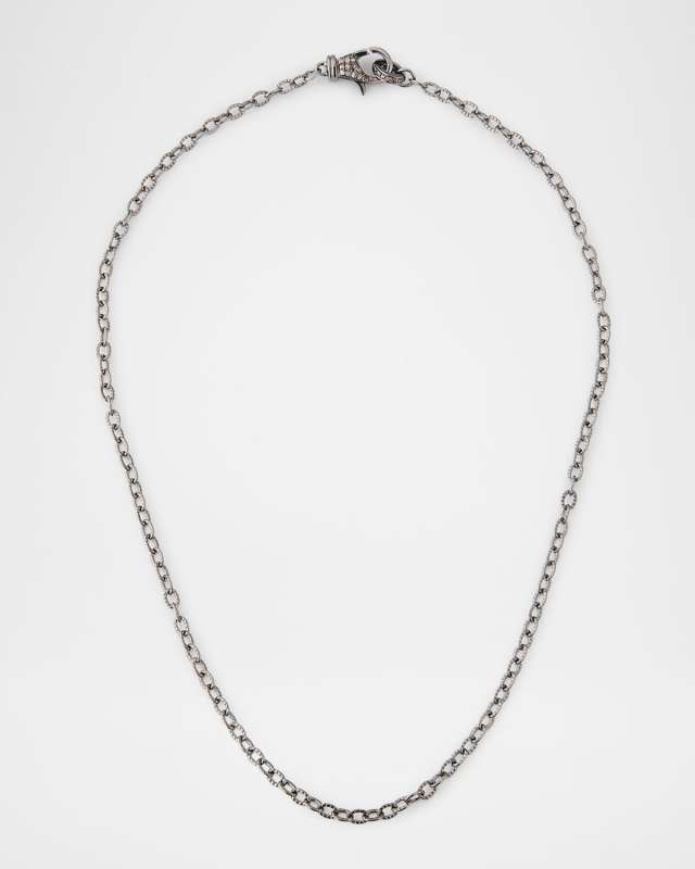 Rhodium-Plated Sterling Silver Chain Necklace with Diamond Clasp, 18"